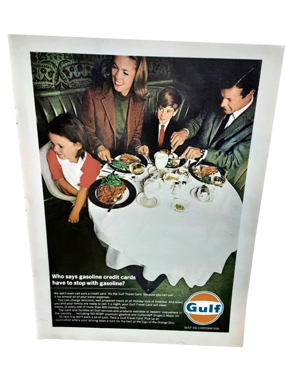 1966 Gulf Oil Travel Card Family Restaurant Vintage Gasoline Print Ad
